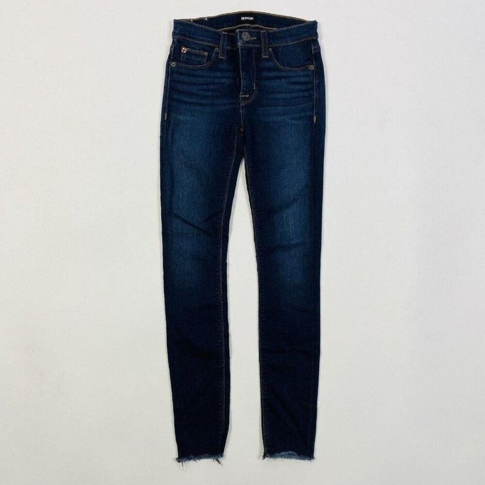 Hudson Nico Midrise Ankle S. Skinny Raw Hem Dark Wash Blue Rayon Ctn Jeans 24